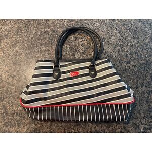 Betsey Johnson Luv Betsey Striped Satchel Bag Black White Red Piping Handbag